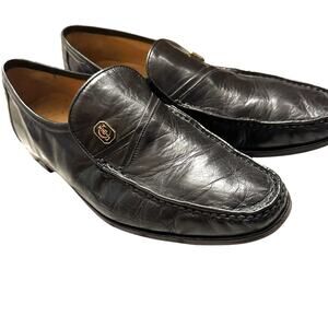 Vintage Crockett & Jones Black Leather with Emblem Mens Loafers Size UK 8 US 9